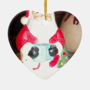 Vintage Roligt Santa with Snö Art Print Julgransprydnad Keramik