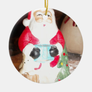 Vintage Roligt Santa with Snö Art Print Julgransprydnad Keramik