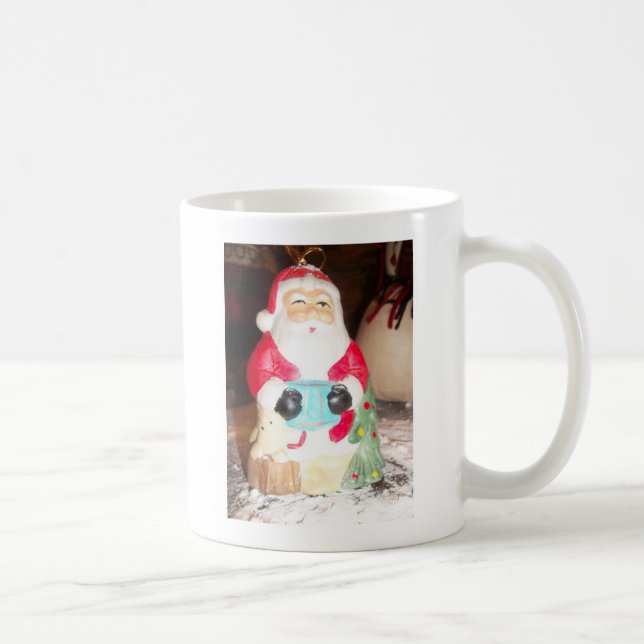 Vintage Roligt Santa with Snö Art Print Kaffemugg (Höger)