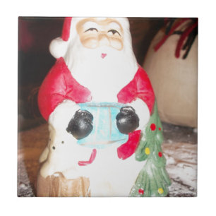 Vintage Roligt Santa with Snö Art Print Kakelplatta