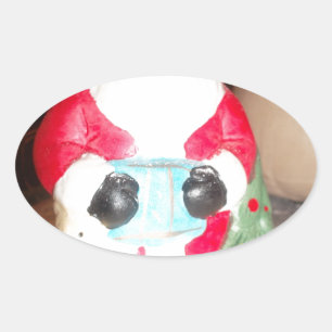 Vintage Roligt Santa with Snö Art Print Ovalt Klistermärke