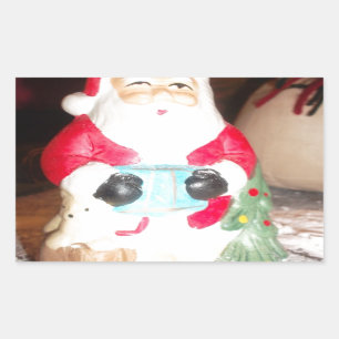 Vintage Roligt Santa with Snö Art Print Rektangulärt Klistermärke
