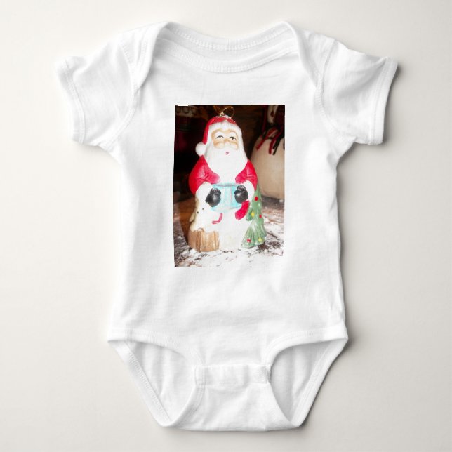 Vintage Roligt Santa with Snö Art Print Tee (Framsida)