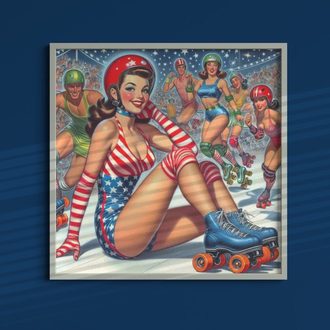 Vintage Roller Girl Illustration Poster (Skapare uppladdad)
