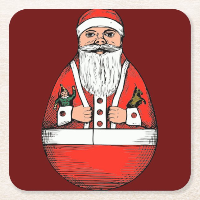 Vintage Roly Poly Jultomten jul Underlägg Papper Kvadrat (Framsidan)