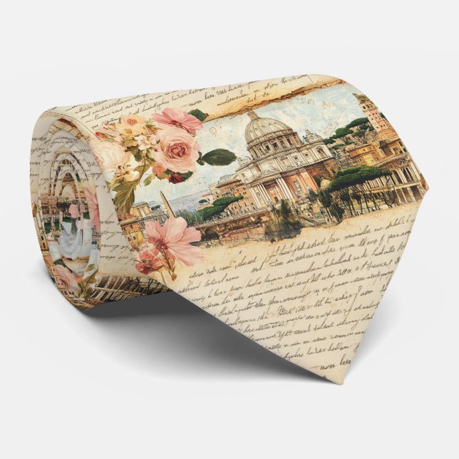 Vintage Rom Bokstäver Blommig Konst Slips (Rullad)
