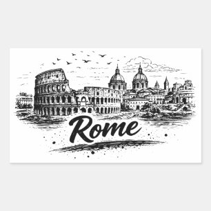 Vintage Rom Italien Stadssilhuett Blyerts Konst Rektangulärt Klistermärke
