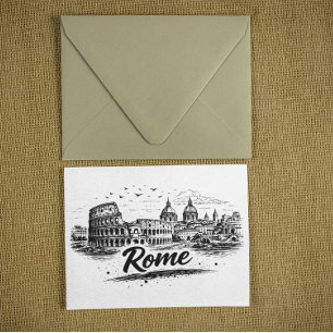 Vintage Rom Italien Stadssilhuett Blyerts Konst Vykort
