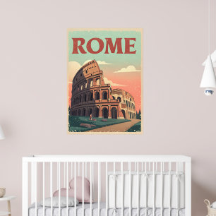 Vintage Rom Travel Poster - Retro Colosseum Wall