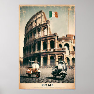 Vintage Rom Vespa och Colosseum Poster
