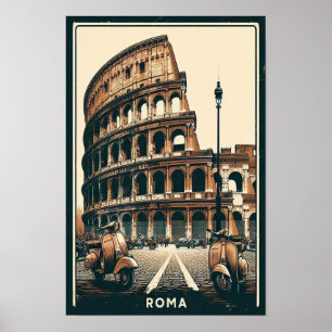 Vintage Rom Vespa och Colosseum Poster