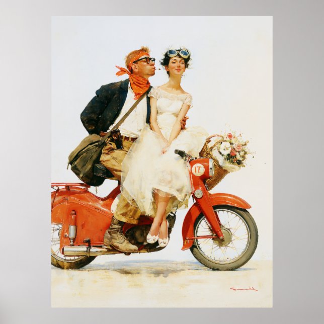 Vintage Romans på en röd skoter Poster (Framsidan)
