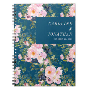 Vintage Romantic Blommigt Blue Personligt bröllp Anteckningsbok