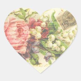 Vintage Romantic Brev Rosa ros Hjärtformat Klistermärke