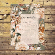 Vintage Romantic Champagne Beige & Sage Blommigt