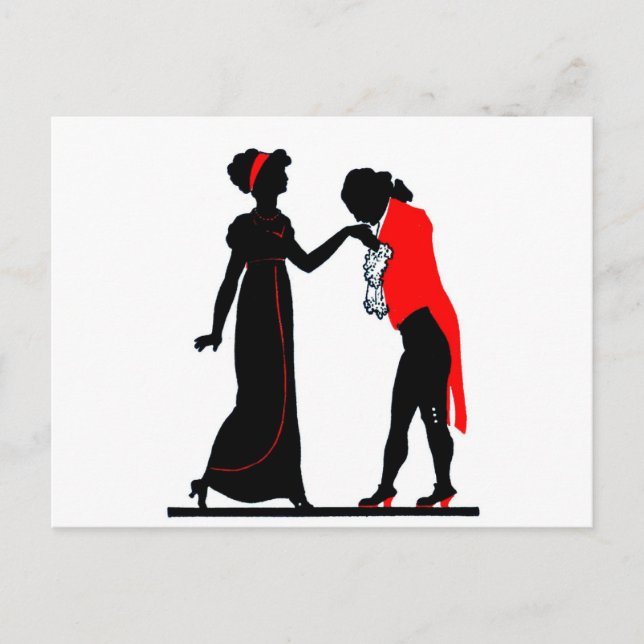Vintage Romantic Couple Courtship Silhouette Vykort (Framsida)