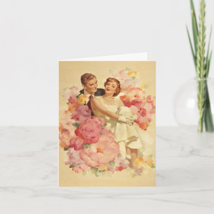 Vintage Romantic Couple och Flowers Kort