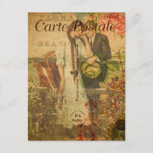 Vintage Romantic Kärlek par Blommigt Fransk Vykort