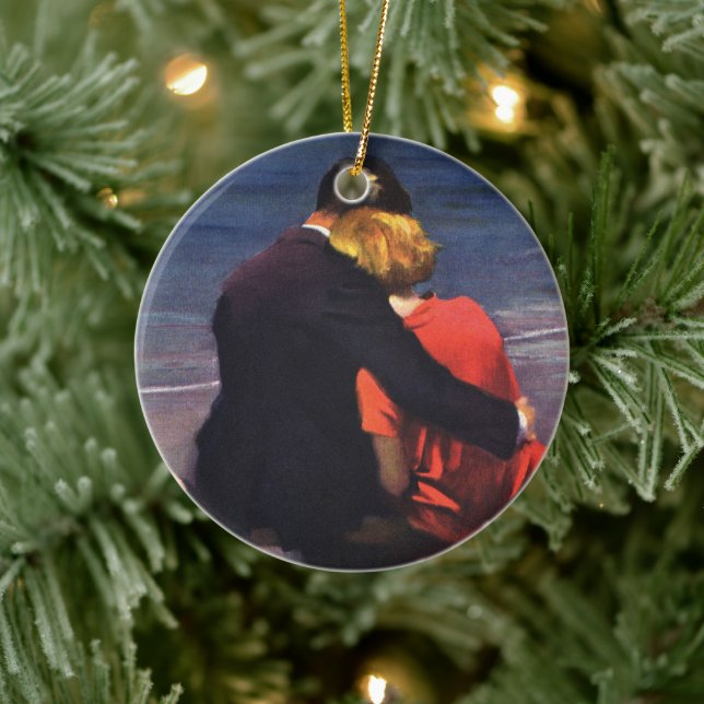 Vintage Romantic Kärlek, Romantik vid stranden Julgransprydnad Keramik (Träd)