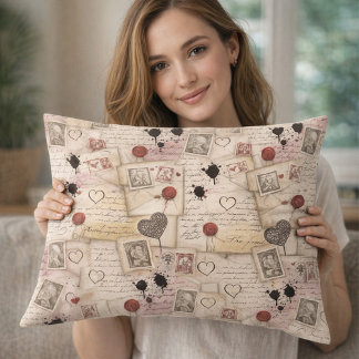 Vintage Romantic Love Letters & Wax Seals Prydnadskudde