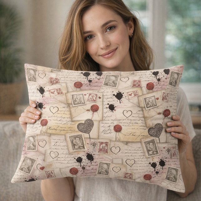 Vintage Romantic Love Letters & Wax Seals Prydnadskudde (Skapare uppladdad)