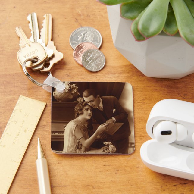 Vintage Romantic Music, Kärlek och Romantik Älskar Nyckelring (Skrivbord)