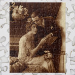 Vintage Romantic Music, Kärlek och Romantik Älskar Pussel<br><div class="desc">Ett gammaldags foto av vintage med kärlek och romantik med ett nyläst par som läser lakan musik tillsammans bredvid ett piano.</div>