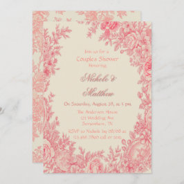 Vintage Romantic Rosa Toile Flower Par Shower Inbjudningar
