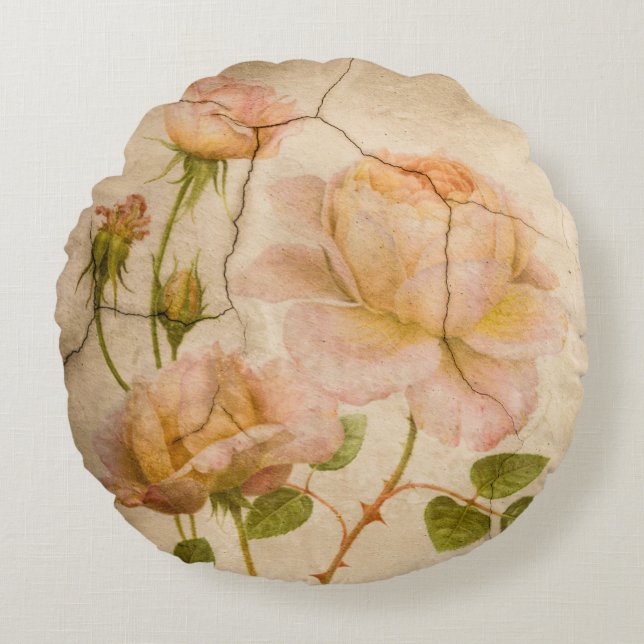 Vintage Romantic Shabby chic Rosa Peonies Rund Kudde (Framsidan)