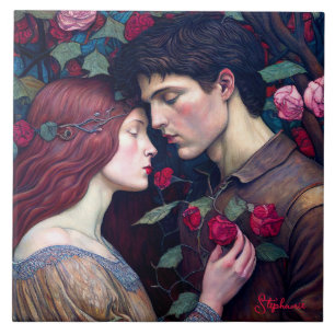 Vintage Romantik Älskare par Kakelplatta