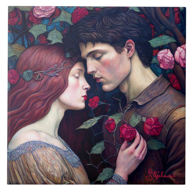 Vintage Romantik Älskare par Kakelplatta (Framsidan)