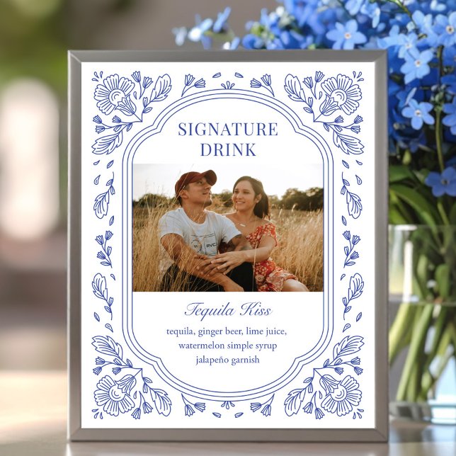 Vintage Romantik Blommigt Bröllop Namnteckning Dri Poster (Vintage Romance Floral Wedding Signature Drink Poster)