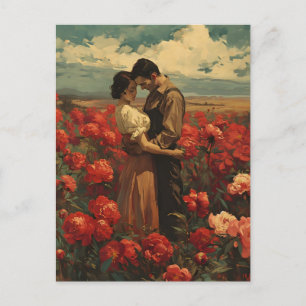 Vintage Romantik: Ett par i Red Peony Fält Vykort