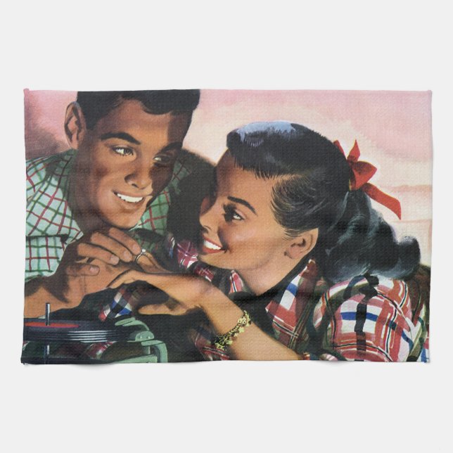 Vintage Romantik, högskolesjörer i Kärlek Kökshandduk (Horisontell)