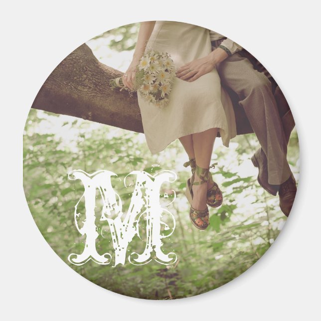 Vintage Romantik Kärlek kupl Monogram Inledande ma Magnet (Framsidan)