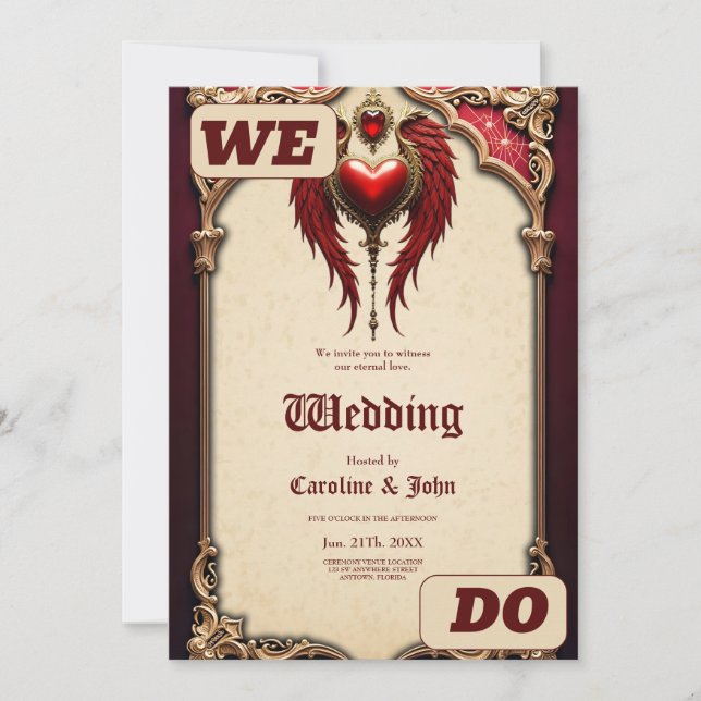 Vintage romantik med hjärta och vingar inbjudningar (Framsida)