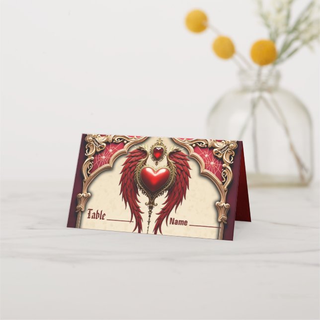 Vintage romantik med hjärta och vingar. placeringskort (Framsida)