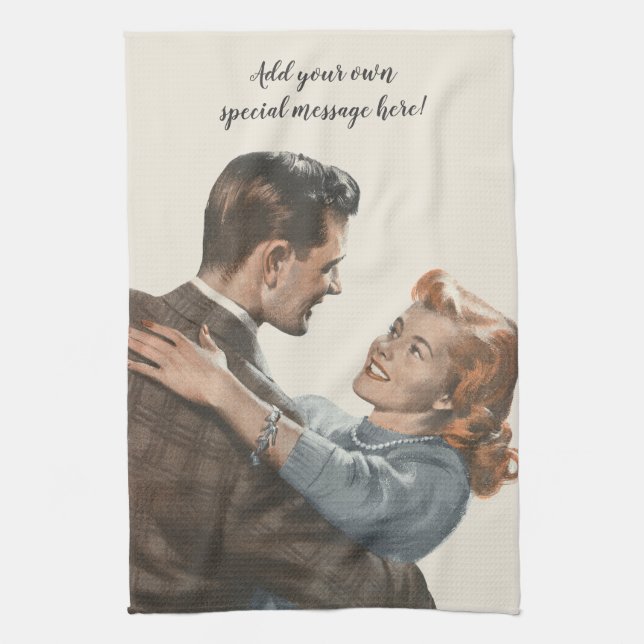 Vintage Romantik Newlyweds ska vi dansa? Kökshandduk (Vertikal)