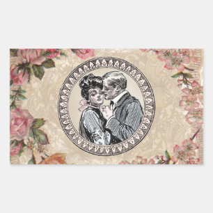 Vintage Romantik par: Antique Ro Girly Kärlek Rektangulärt Klistermärke