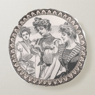 Vintage Romantik par: Antique Ro Girly Kärlek Rund Kudde