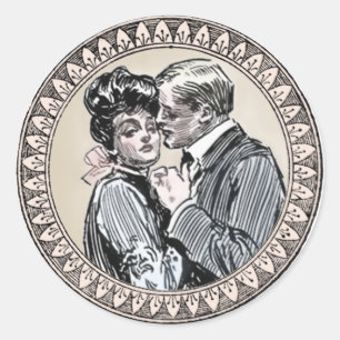 Vintage Romantik par: Antique Ro Girly Kärlek Runt Klistermärke