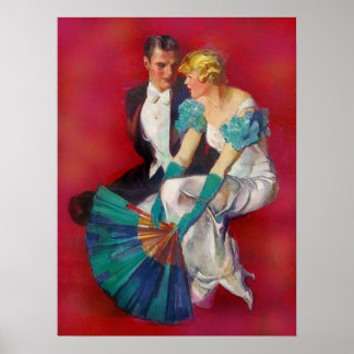Vintage Romantik par i kvällsresning med Fläkt Poster