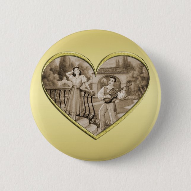 Vintage Romantik par, man och kvinna, guld Knapp (Framsida)