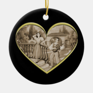 Vintage Romantik par, man och kvinna kärlek Julgransprydnad Keramik