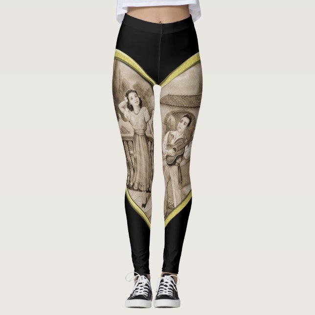 Vintage Romantik par, man och kvinna kärlek Leggings (Framsida)