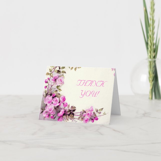 Vintage romantik rosa ros bröllop Tack (Framsida)