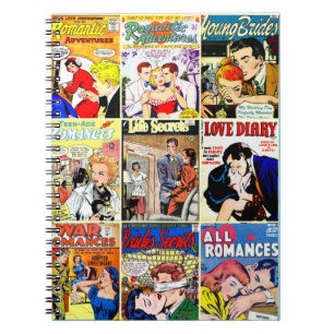 Vintage Romantik Tecknad Bok Cover Collage Anteckningsbok