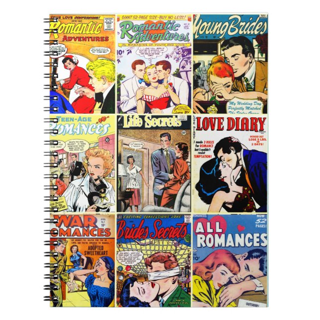Vintage Romantik Tecknad Bok Cover Collage Anteckningsbok (Framsidan)