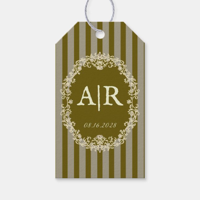 Vintage Romantisk Blommig Monogram Bröllop Presentetikett (Framsidan)