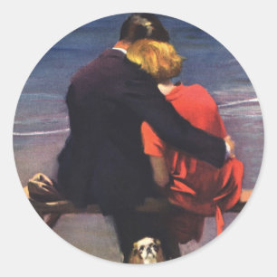 Vintage Romantisk Kärlek, Romantik på Stranden Runt Klistermärke